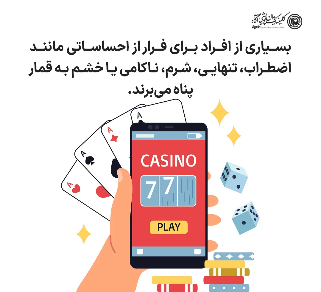 برخی افراد برای فرار از احساساتی مانند اضطراب، شرم، خشم یا احساس ناکافیبودن به هیجان قمار پناه میبرند.